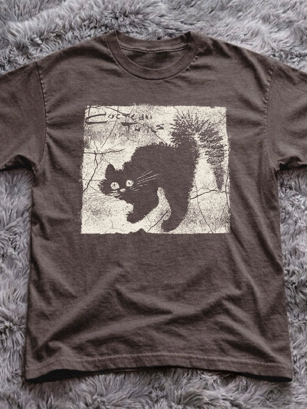 Gildan Brown Tee Cocteau Twins cat